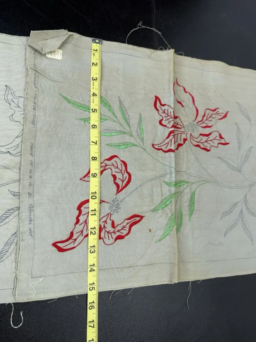 Set If 2 Vintage Embroidery WonderArt Dresser Table Scarf Runners “Poinsettias”